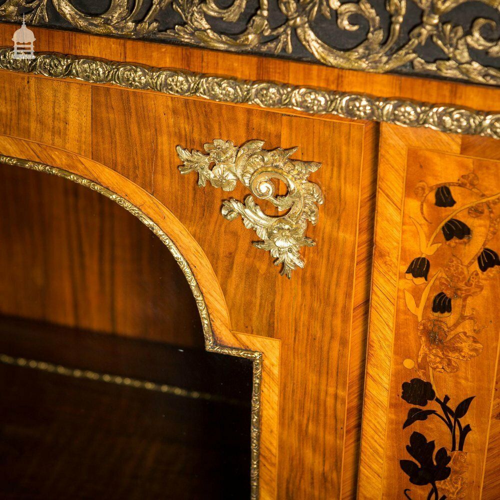 photo furniture 19th C French Empire Walnut Credenza With Intricate Marquetry And Brass Reliefs