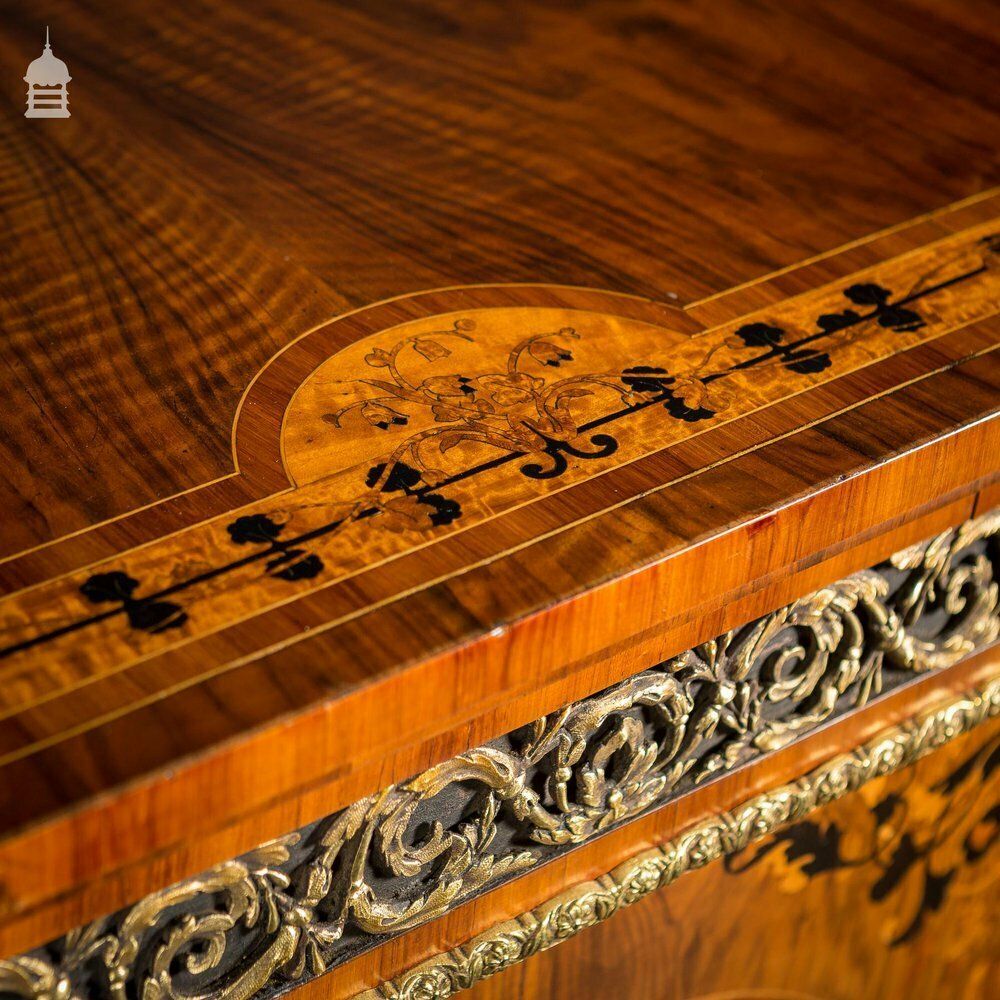 9000.0 19th C French Empire Walnut Credenza With Intricate Marquetry And Brass Reliefs photo