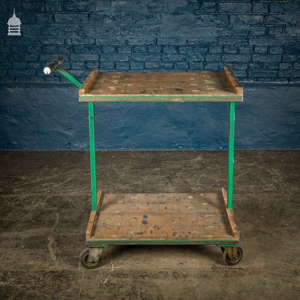 Green Vintage Industrial Wheeled Trolley photo Furniture