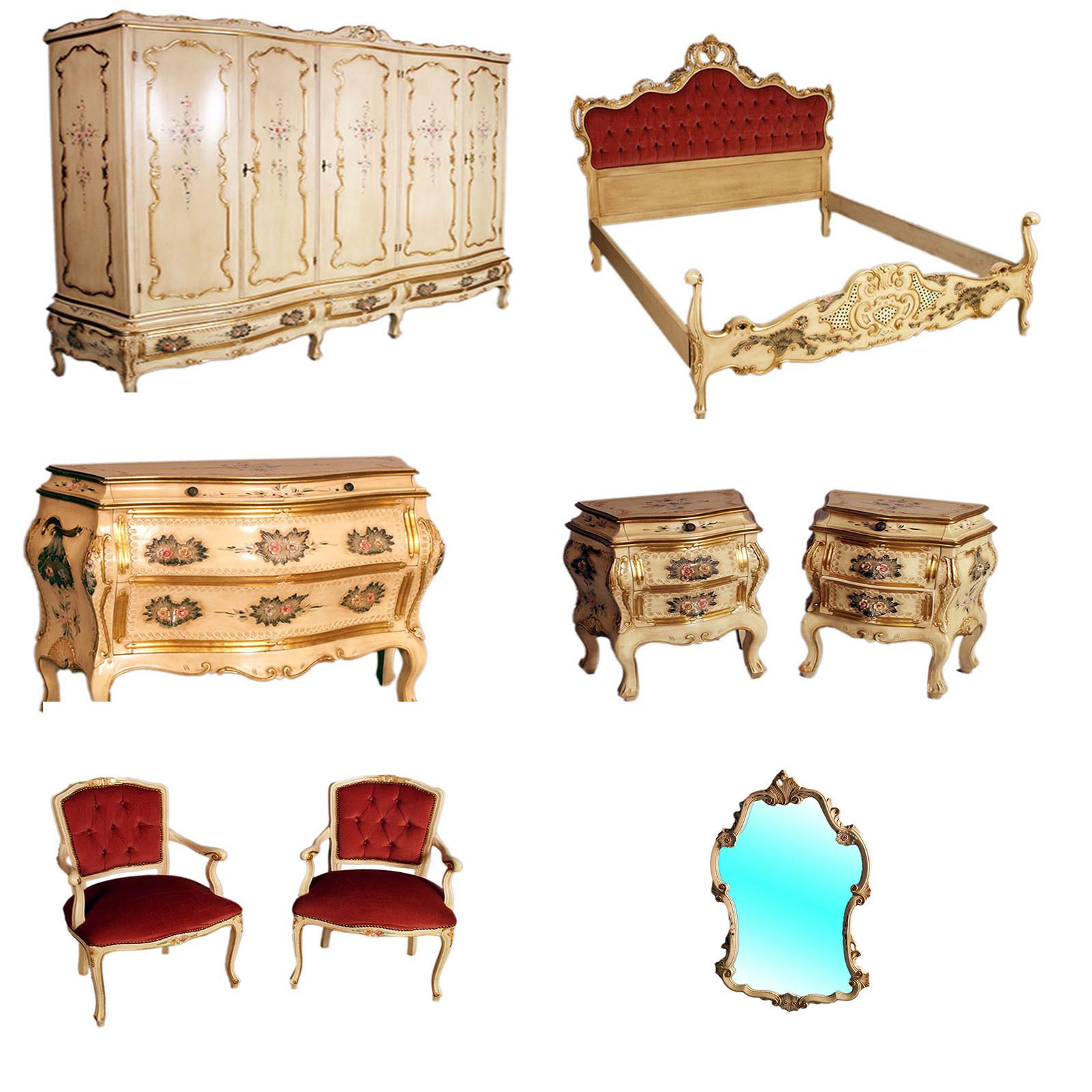 Set Mid 20th Century Baroque Venetian Bedroom By Permanente Mobili Cantù