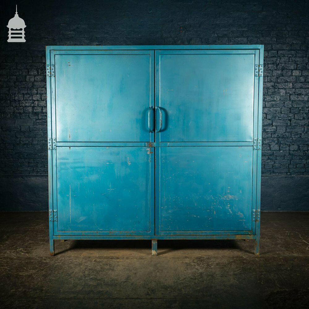 photo for sale Large Blue Painted Metal Industrial Drying Cabinet Cupboard