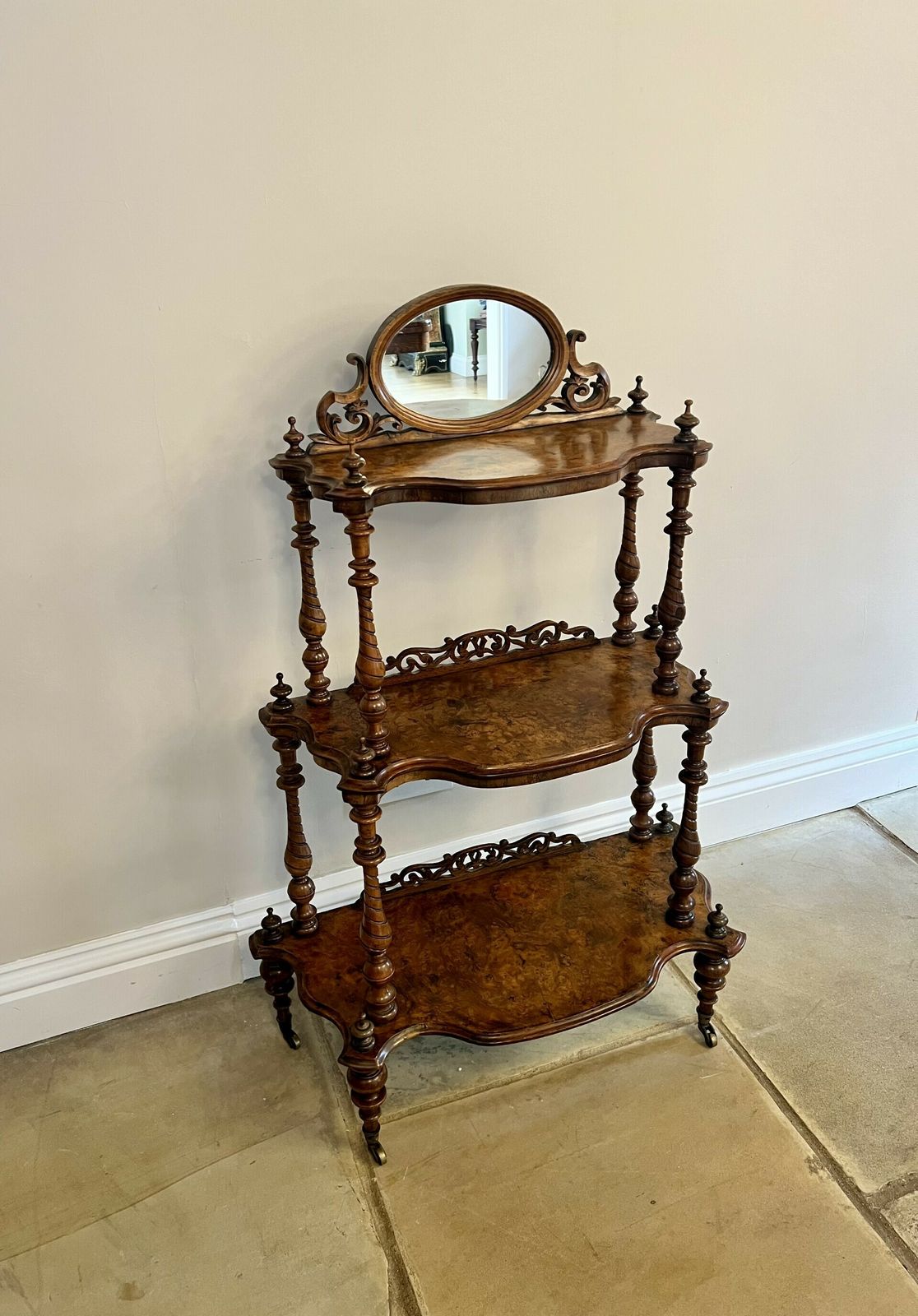 Wonderful Victorian Quality Burr Walnut Whatnot photo for sale
