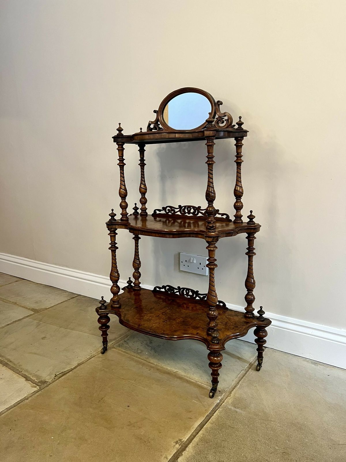 Wonderful Victorian Quality Burr Walnut Whatnot photo vinterior