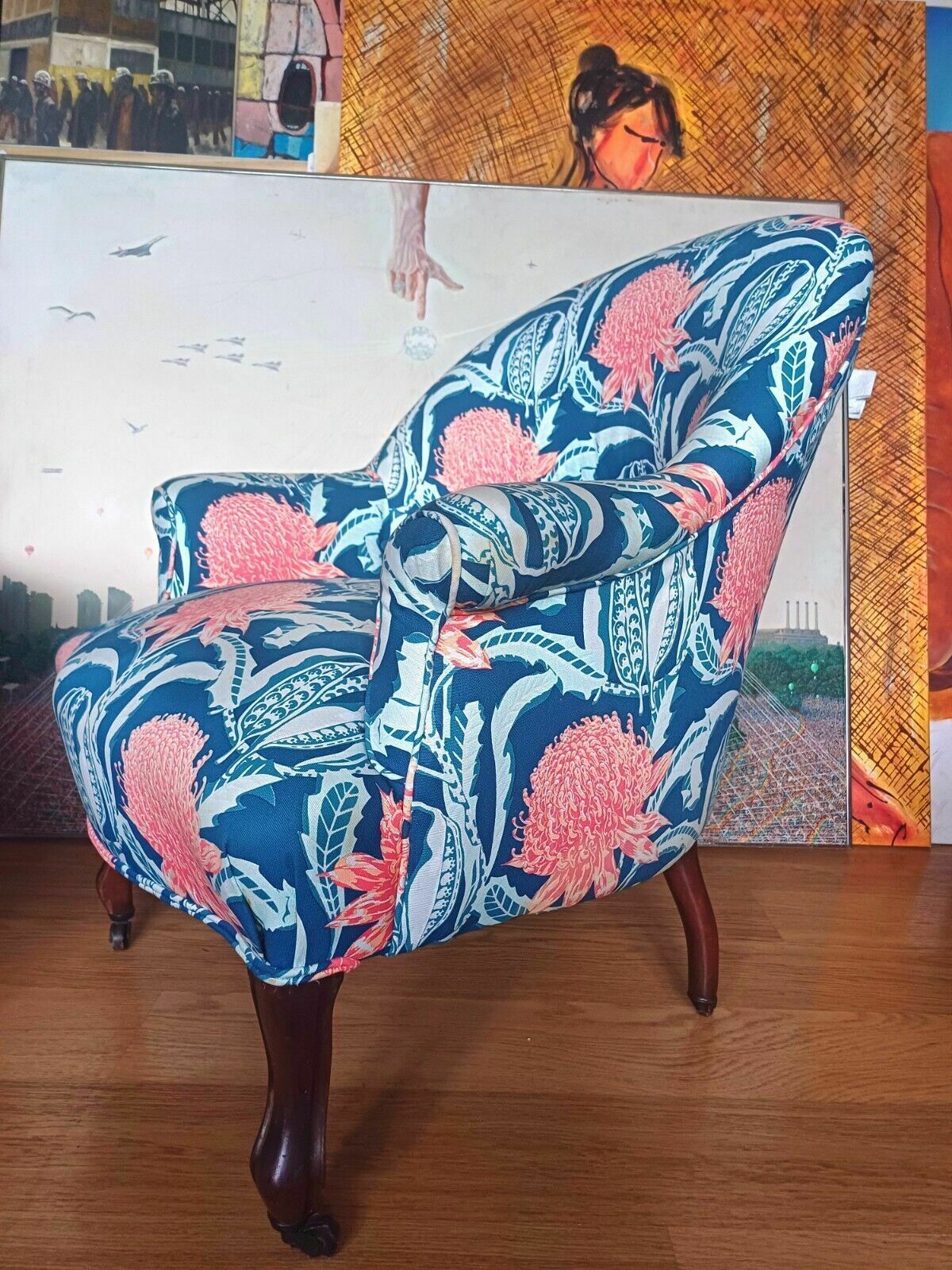 Pair Of Antique French Crapaud Napolean Tub Chair Cabriole Legs photo for sale