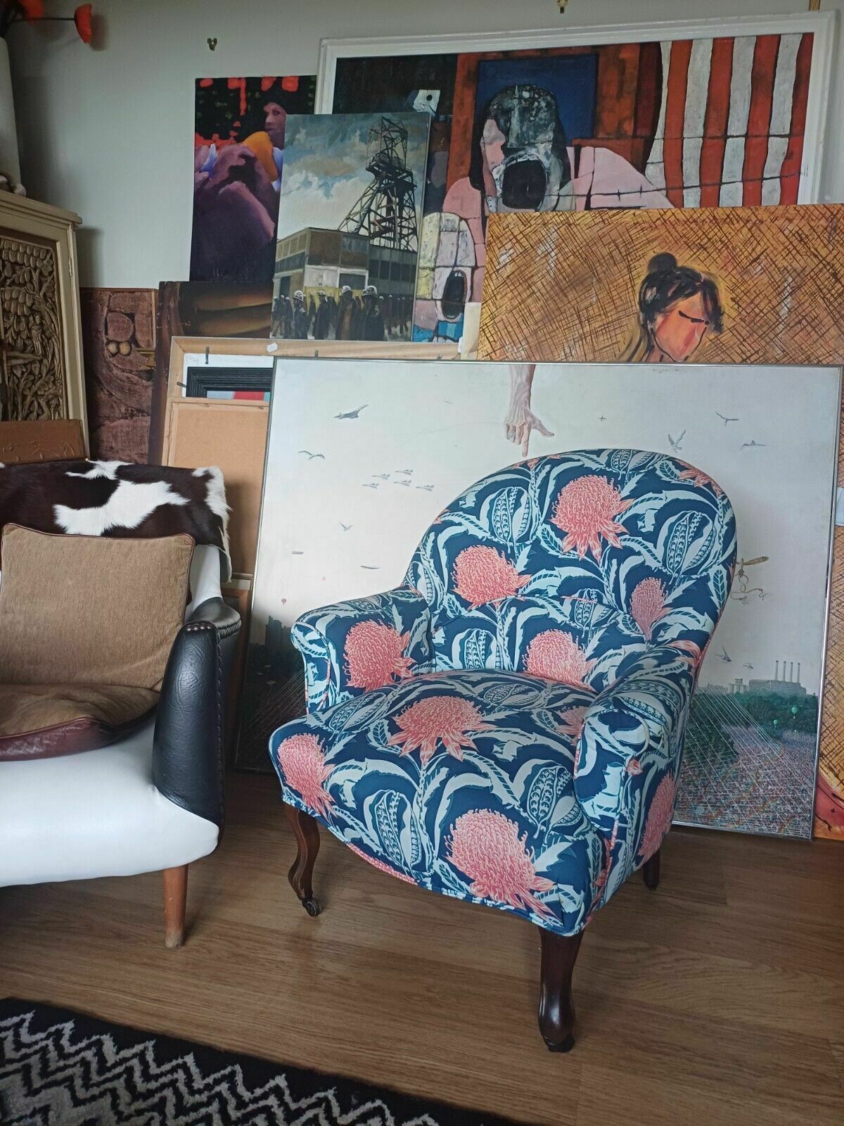 Furniture Pair Of Antique French Crapaud Napolean Tub Chair Cabriole Legs photo