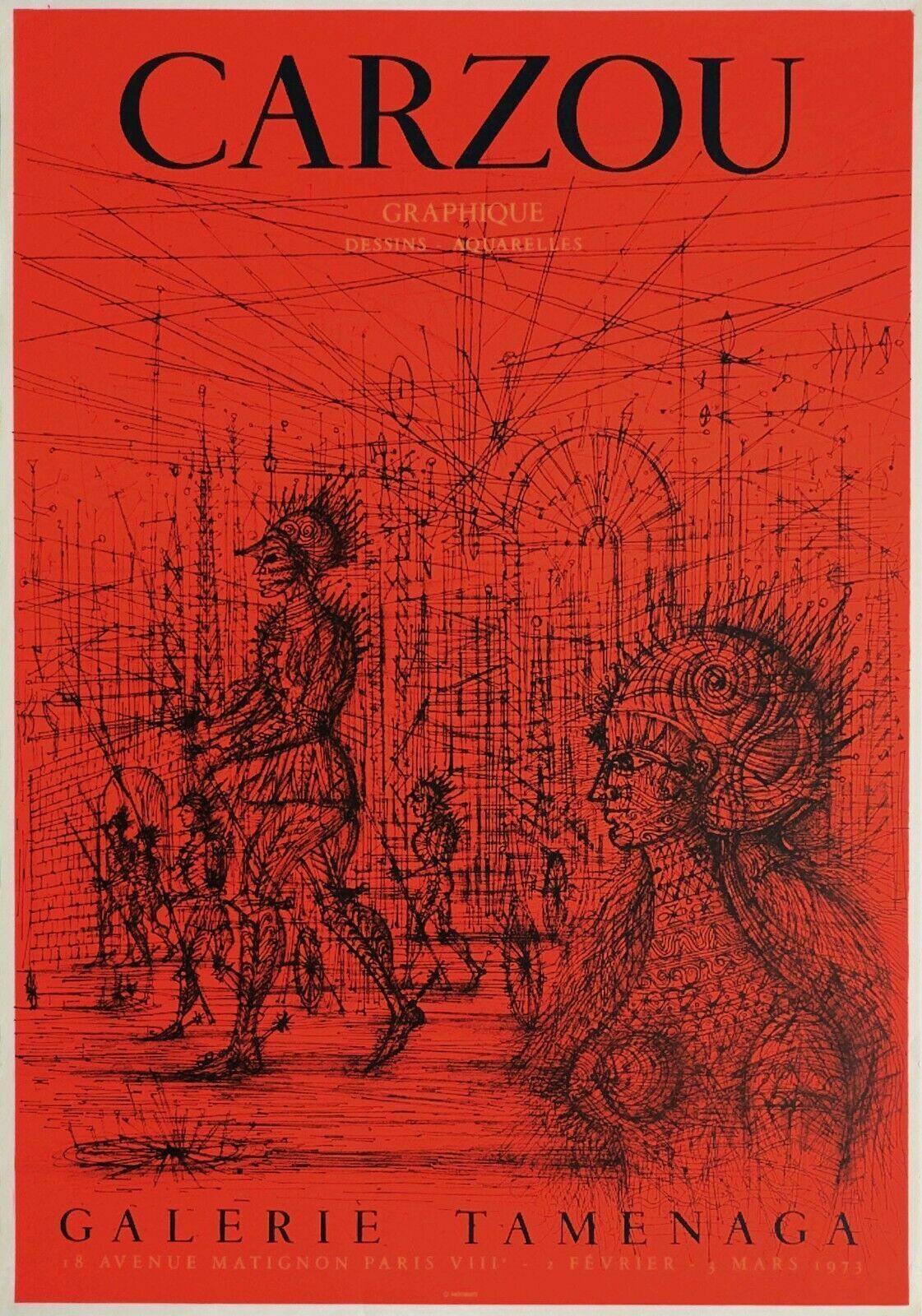 Carzou   Original Lithograph Poster   1973 Exhibition Galerie Tamenaga Paris