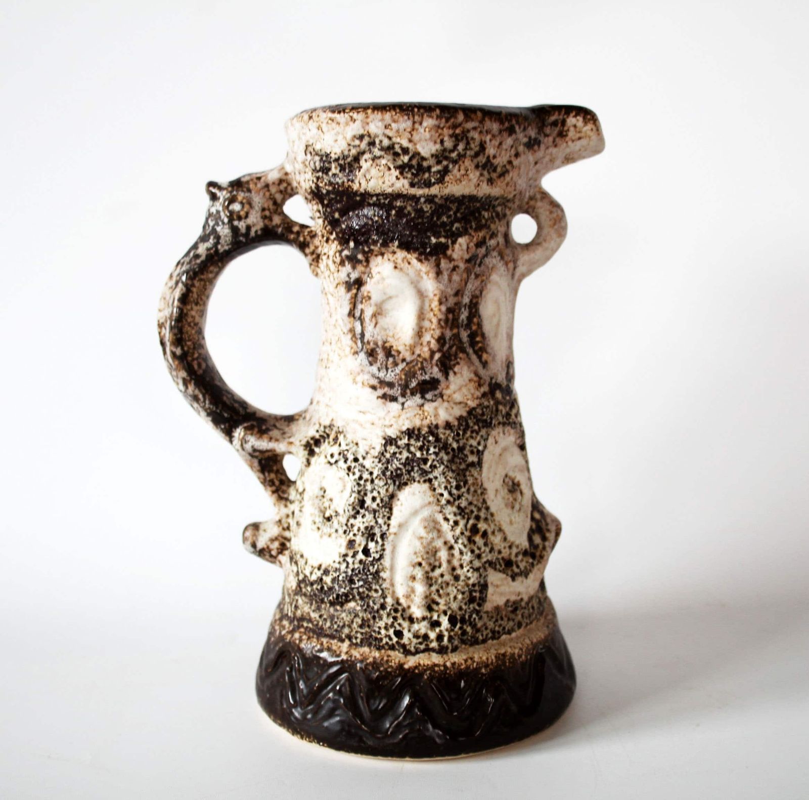 Vintage Mcm Mid Century Retro Ceramic Vase, Dumler Breiden Studio West Germany Vase, Fat Lava Glaze, Pitcher Vase, Brown Circular, Embossed