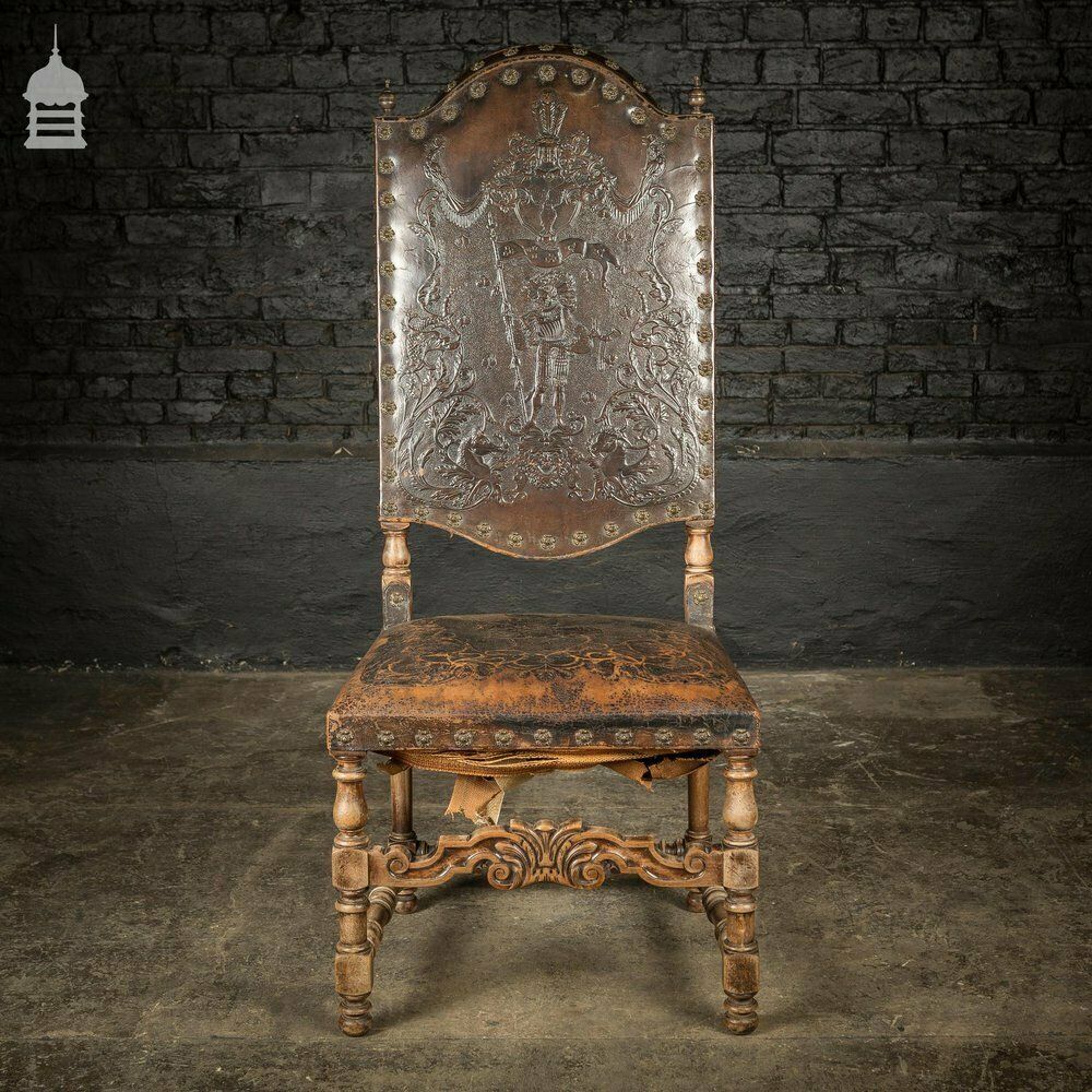 photo furniture 19th C Spanish Studded Throne Chair With Embossed Leather