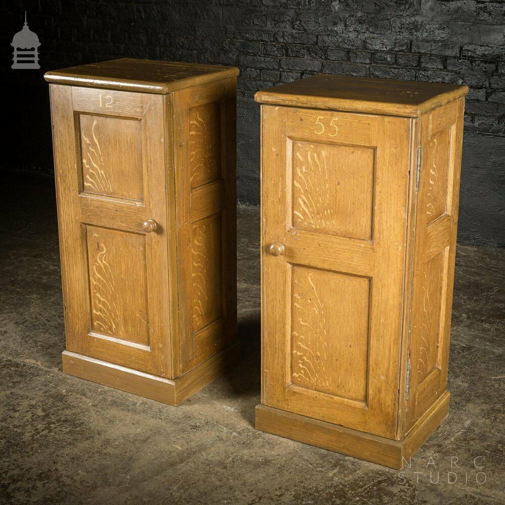 Pair Of Narc Studio Scumble Glazed ‘Ebenezer Bedside Cabinets’ Built From Pew Components Dated 1868