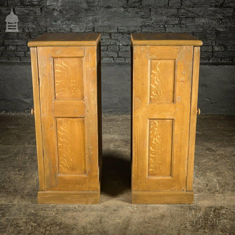 photo vintage Pair Of Narc Studio Scumble Glazed ‘Ebenezer Bedside Cabinets’ Built From Pew Components Dated 1868