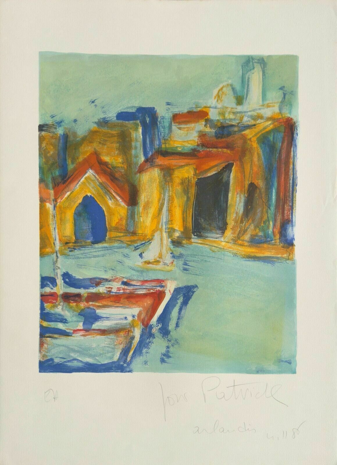 Antoine Arlandis  Original Lithograph Signed Landscape Marine Boat Seaside