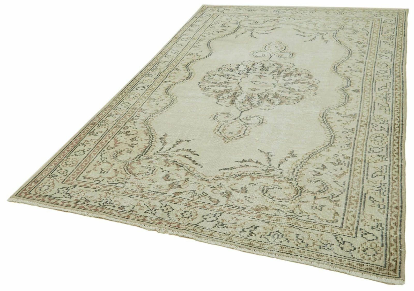 6x9 Beige Turkish Vintage Area Rug   41411 photo for sale
