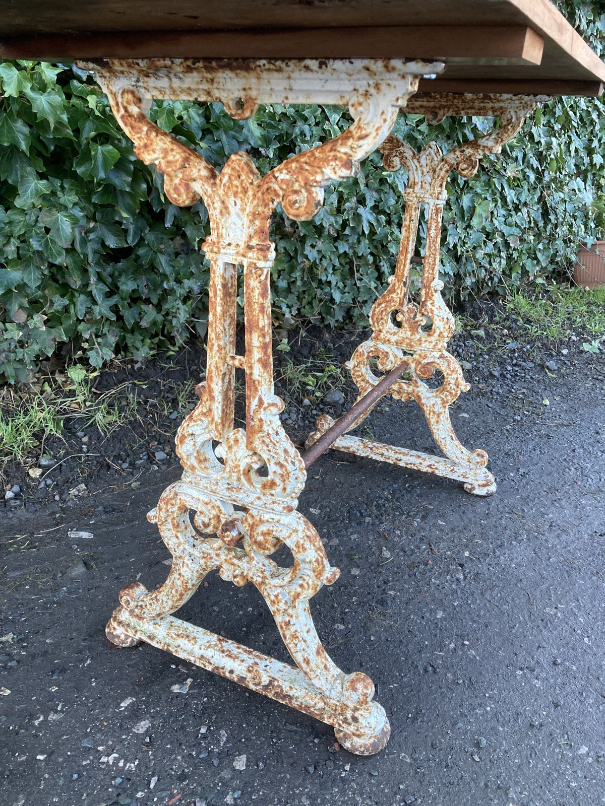 Garden Furniture Victorian Country Cast Iron Leg With A Mahogany Top Garden Table photo