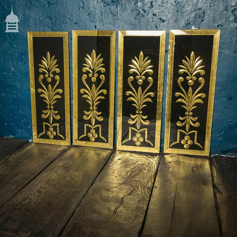 photo vinterior Set Of Four 19th C Gold And Black Mirrored Ornate Patterned Glass Panels