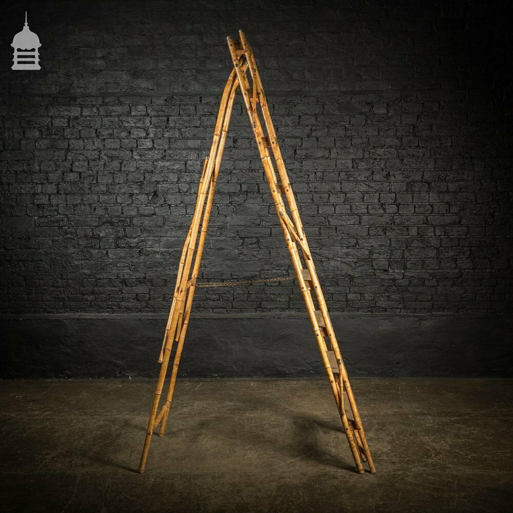 19th C Folding Bamboo And Pine A Steps Ladder photo Home Decor