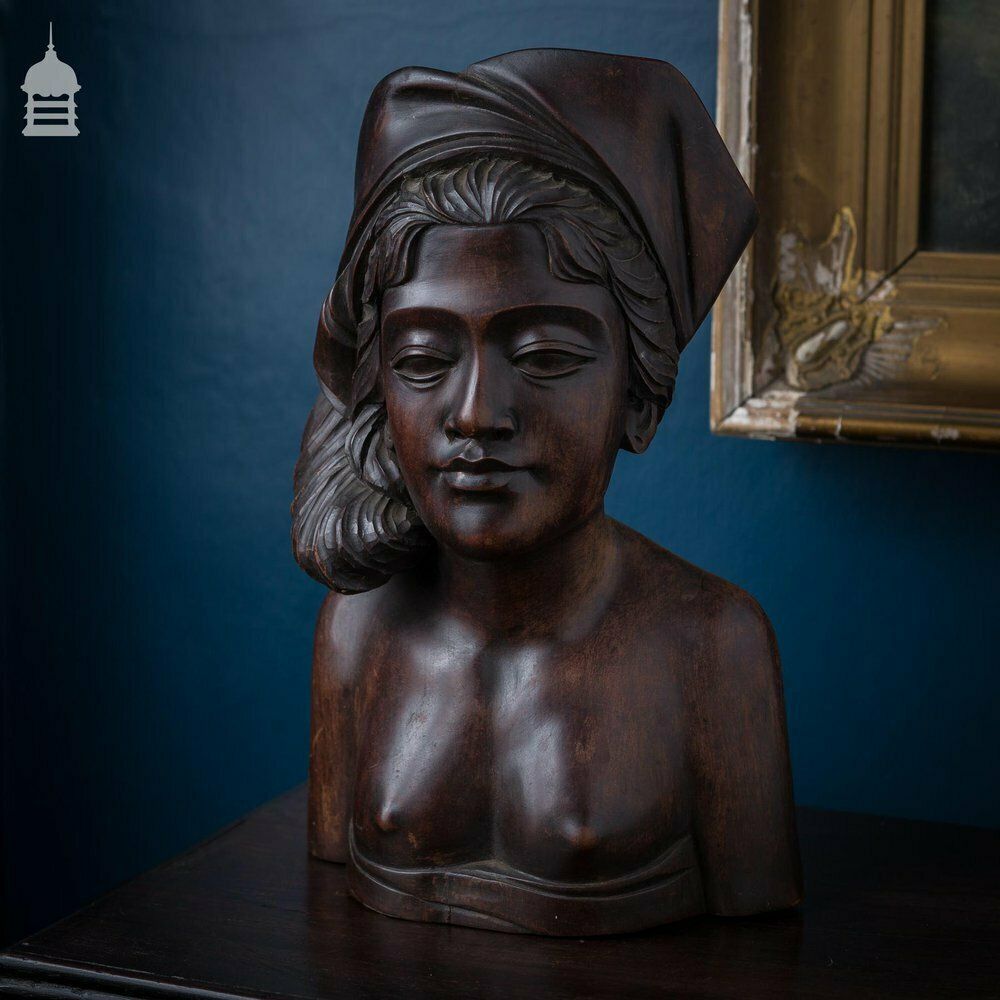 Beautifully Carved Antique Exotic Dark Wood Female Figure Bust photo 384.0