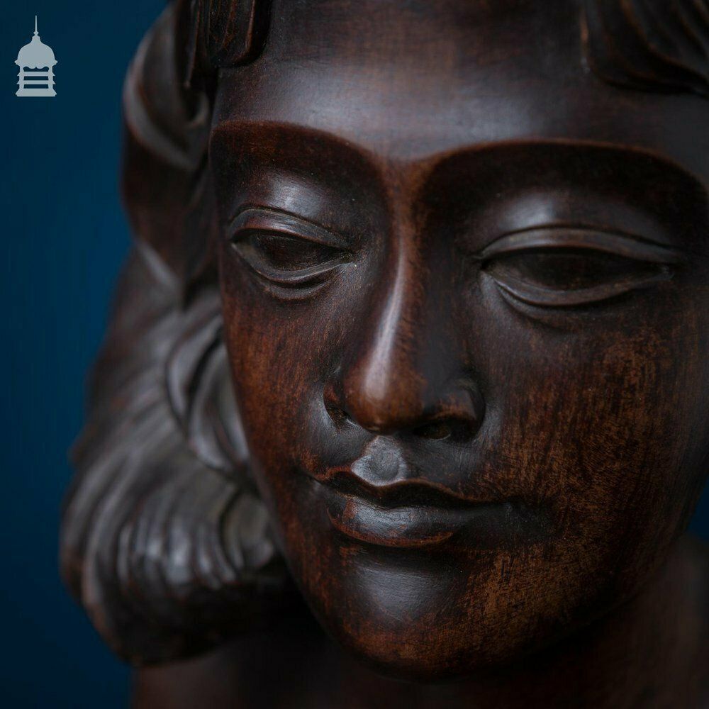 Beautifully Carved Antique Exotic Dark Wood Female Figure Bust photo vinterior