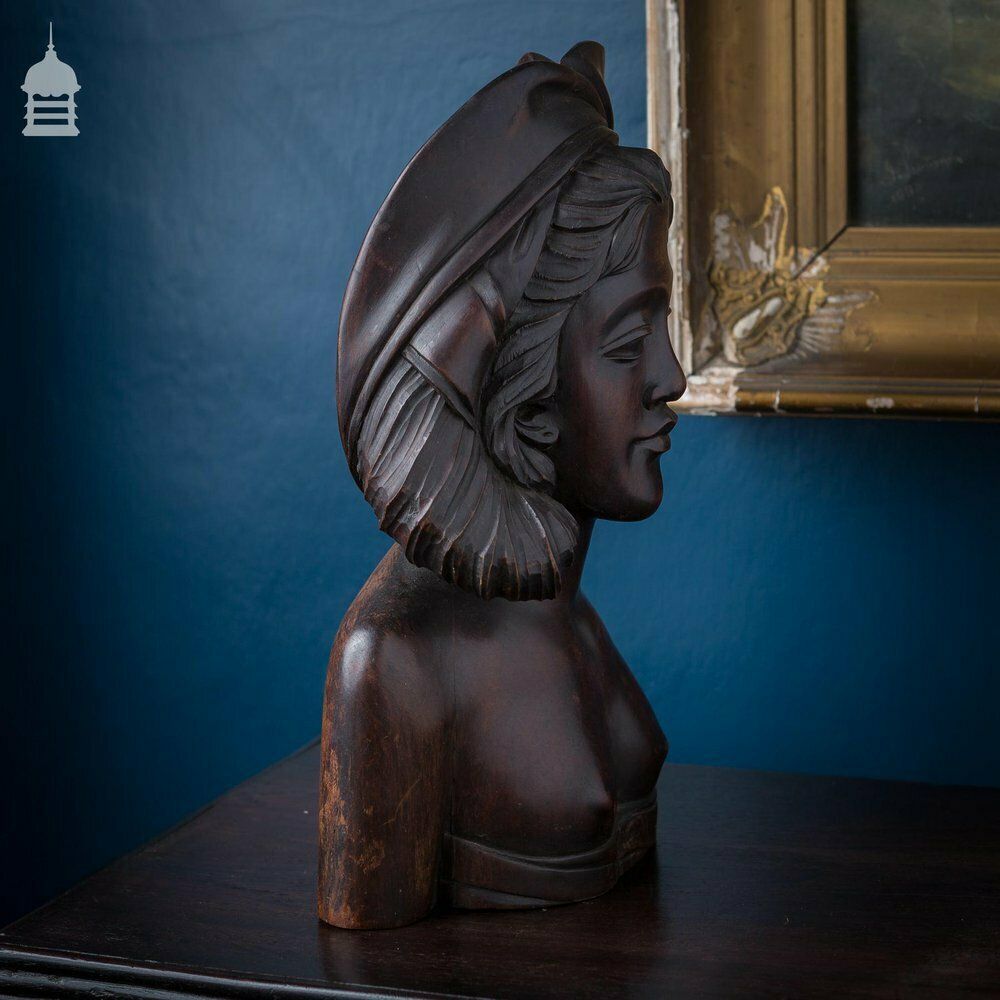 Beautifully Carved Antique Exotic Dark Wood Female Figure Bust photo buy