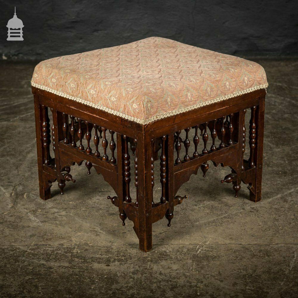 19th C Aesthetics Movement Mahogany Footstool With Turned Detail photo Furniture