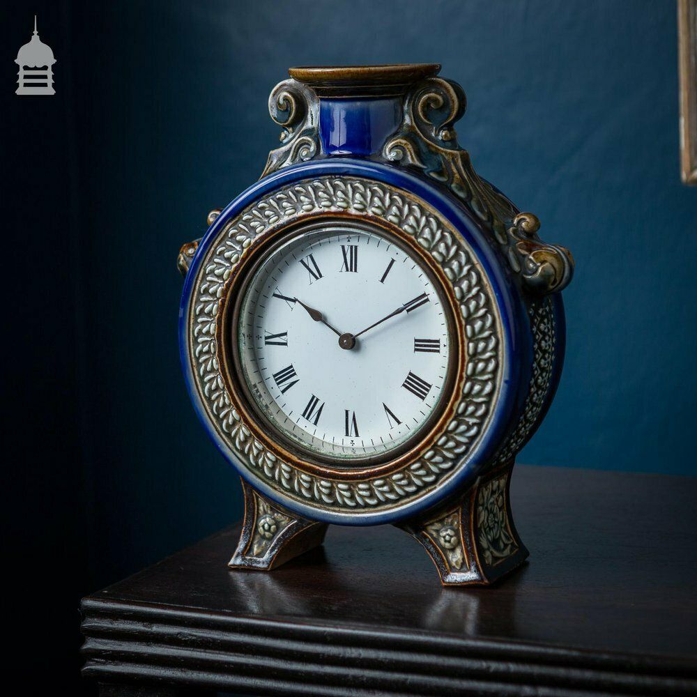 Rare 19th C Blue Glaze Doulton Lambeth Mantle Clock 1882