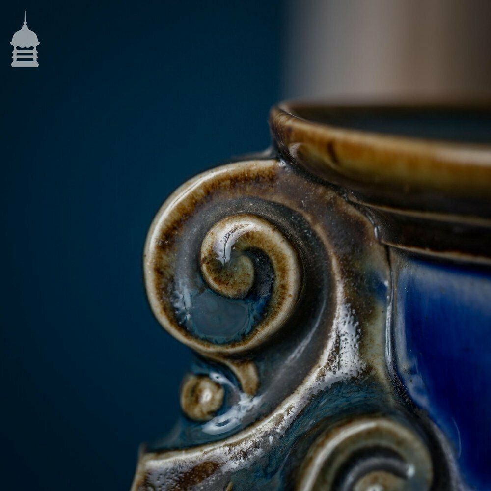 Rare 19th C Blue Glaze Doulton Lambeth Mantle Clock 1882 photo furniture