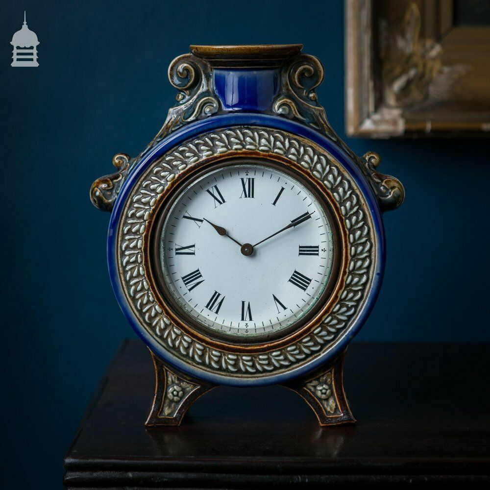 Rare 19th C Blue Glaze Doulton Lambeth Mantle Clock 1882 photo Home Decor