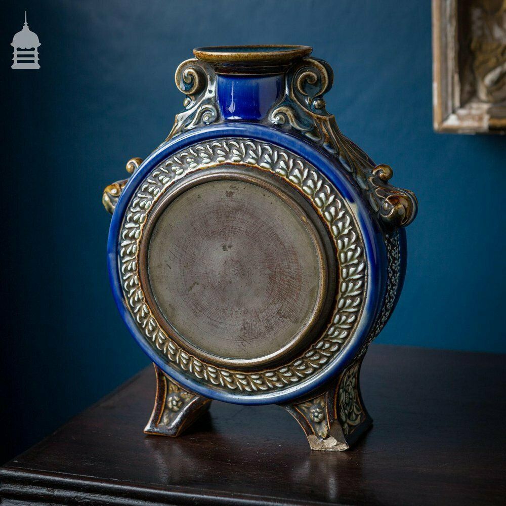 Rare 19th C Blue Glaze Doulton Lambeth Mantle Clock 1882 photo vintage