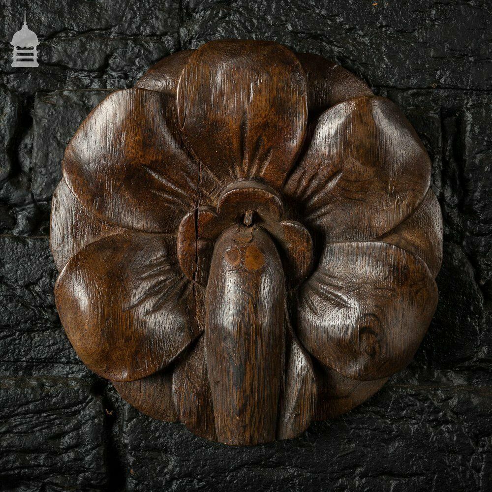 Pair Of Early Oak Floral Petal Carvings photo furniture