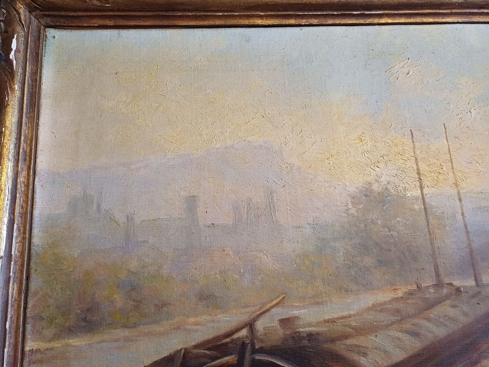 Oil On Canvas 19th Yvonac Annurey R "Barge" photo buy