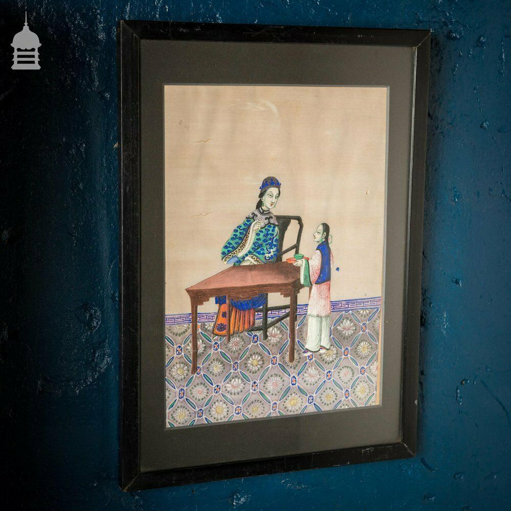 19th C Vibrant High Quality Oriental Watercolor On Pith Paper Framed Painting photo vinterior