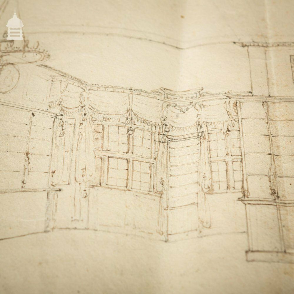 Original Edwardian Hand Drawn Sketch Of A Stately Home Grand Drawing Room photo furniture