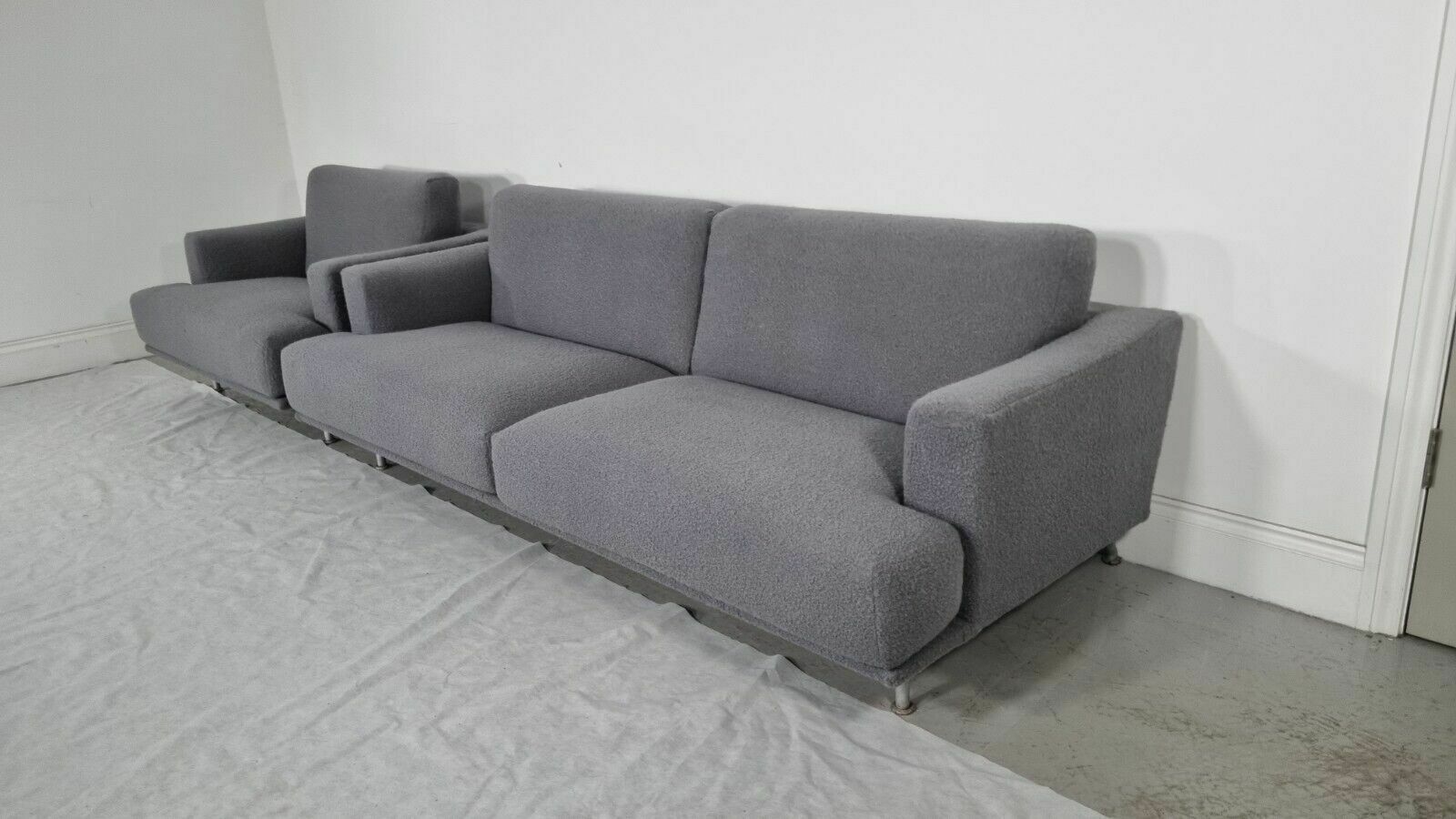 Immaculate Cassina 253 Met 3 Seater And Love Seat In Grey Boucle Fabric photo vinterior