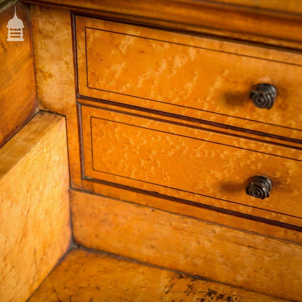 Furniture Early 19th C Maple Pedestal Bureau Desk With Internal Birds Eye Maple And Leather Writing Surface photo
