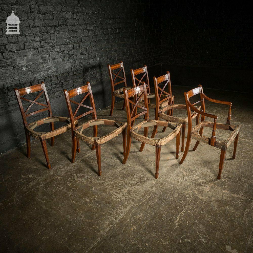 Set Of Six George III Reeded Mahogany Dining Chairs And One Carver Chair Ready For Upholstery photo furniture