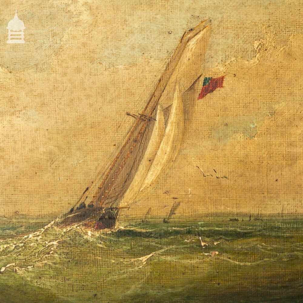 Set Of Three Early 19th C Nautical Maritime Oil Painting Seascapes photo vinterior