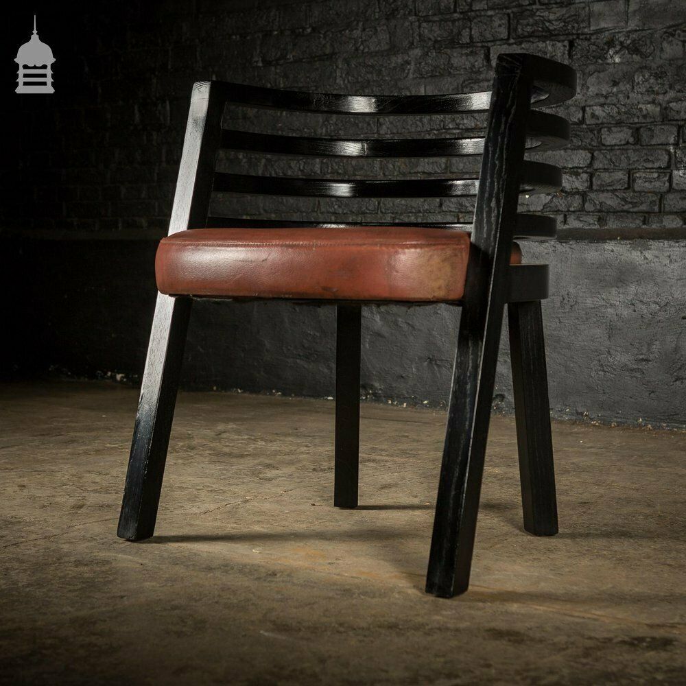 Set Of Six Ebonised Hardwood Deco Tub Shape Dining Chairs photo for sale