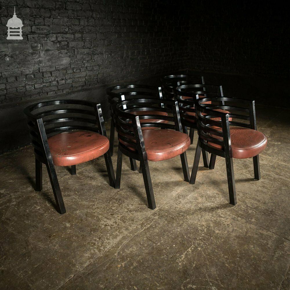 photo for sale Set Of Six Ebonised Hardwood Deco Tub Shape Dining Chairs