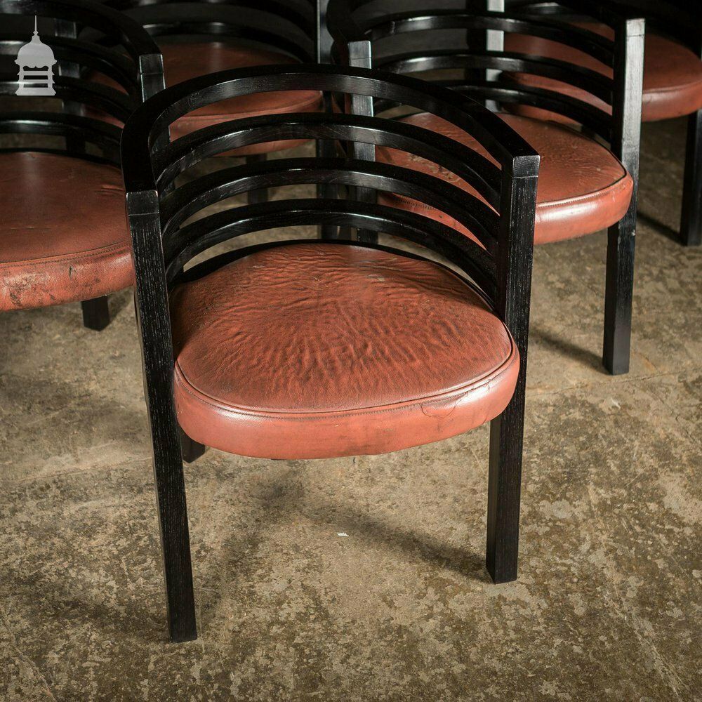 Furniture Set Of Six Ebonised Hardwood Deco Tub Shape Dining Chairs photo