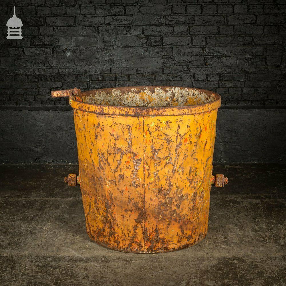 Large Industrial Yellow Painted Steel Barrel With Swing Handle photo vintage