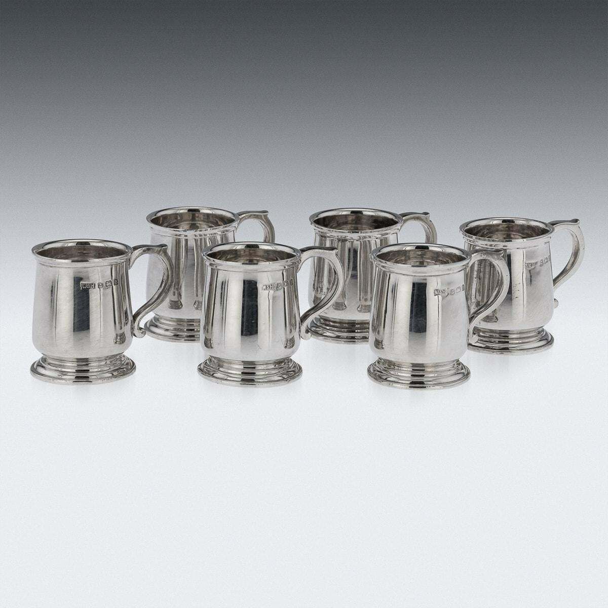 20th Century Set Of Six Solid Silver 'Tankard' Shot Cups, Walker & Hall, C.1926 photo furniture