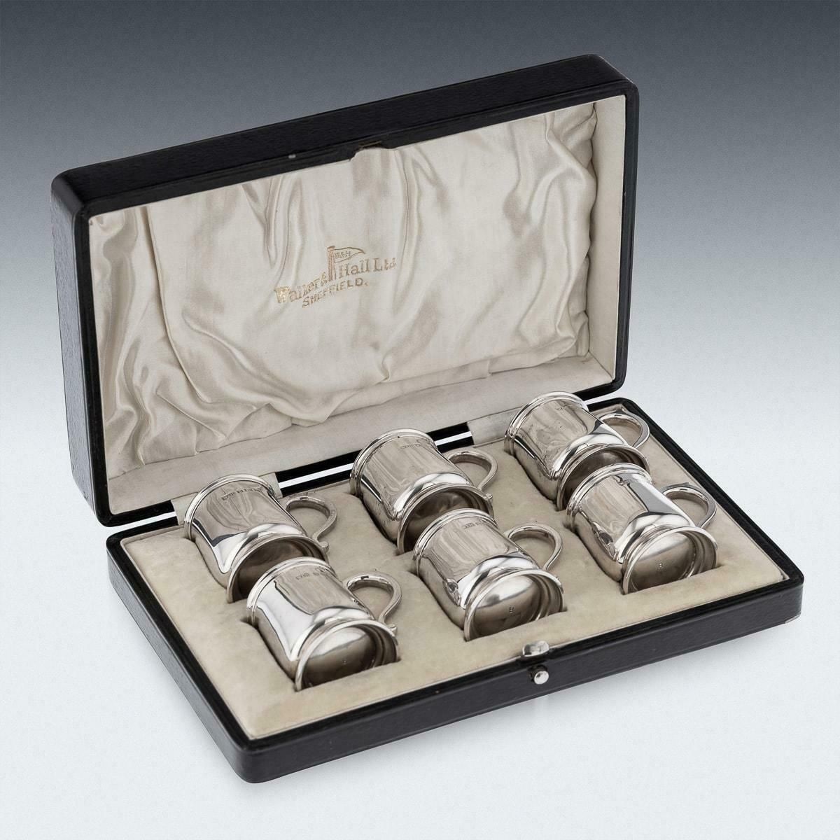 20th Century Set Of Six Solid Silver 'Tankard' Shot Cups, Walker & Hall, C.1926 photo Home Decor