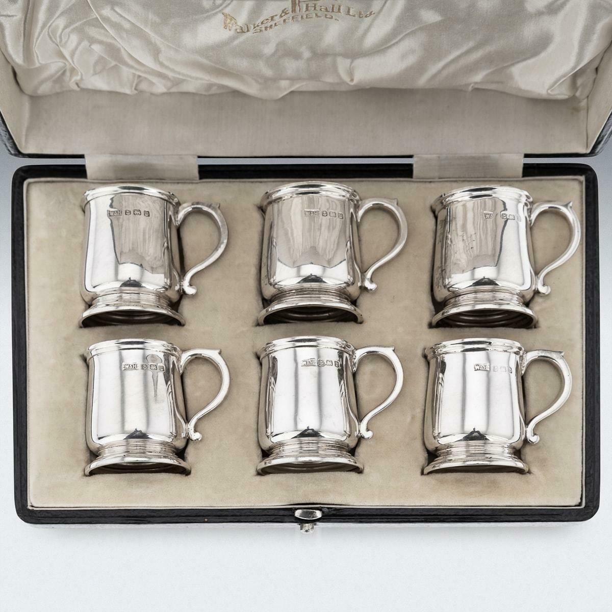 20th Century Set Of Six Solid Silver 'Tankard' Shot Cups, Walker & Hall, C.1926 photo 1095.0