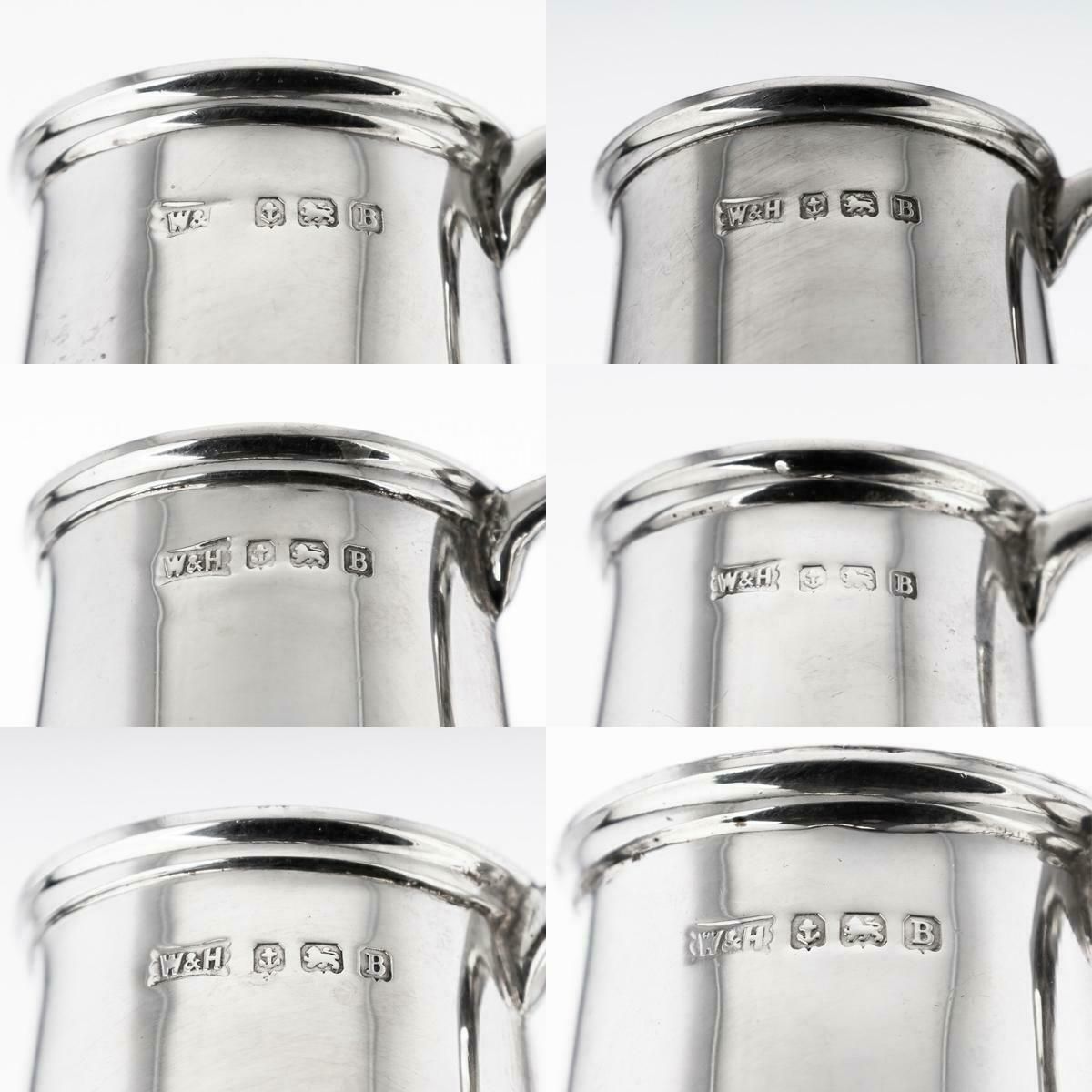 photo for sale 20th Century Set Of Six Solid Silver 'Tankard' Shot Cups, Walker & Hall, C.1926