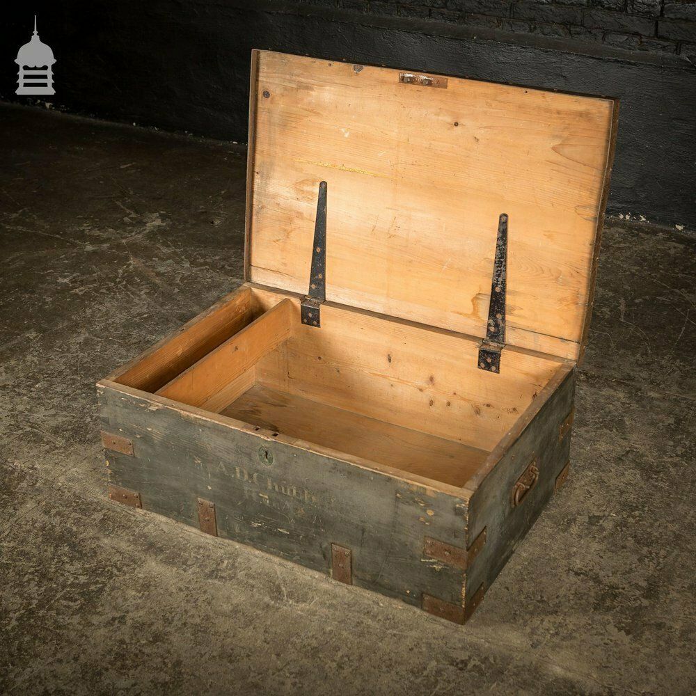 photo furniture 19th C Royal Regiment Wooden Truck Chest With “A.D. Chubb R.C.A” Monogram