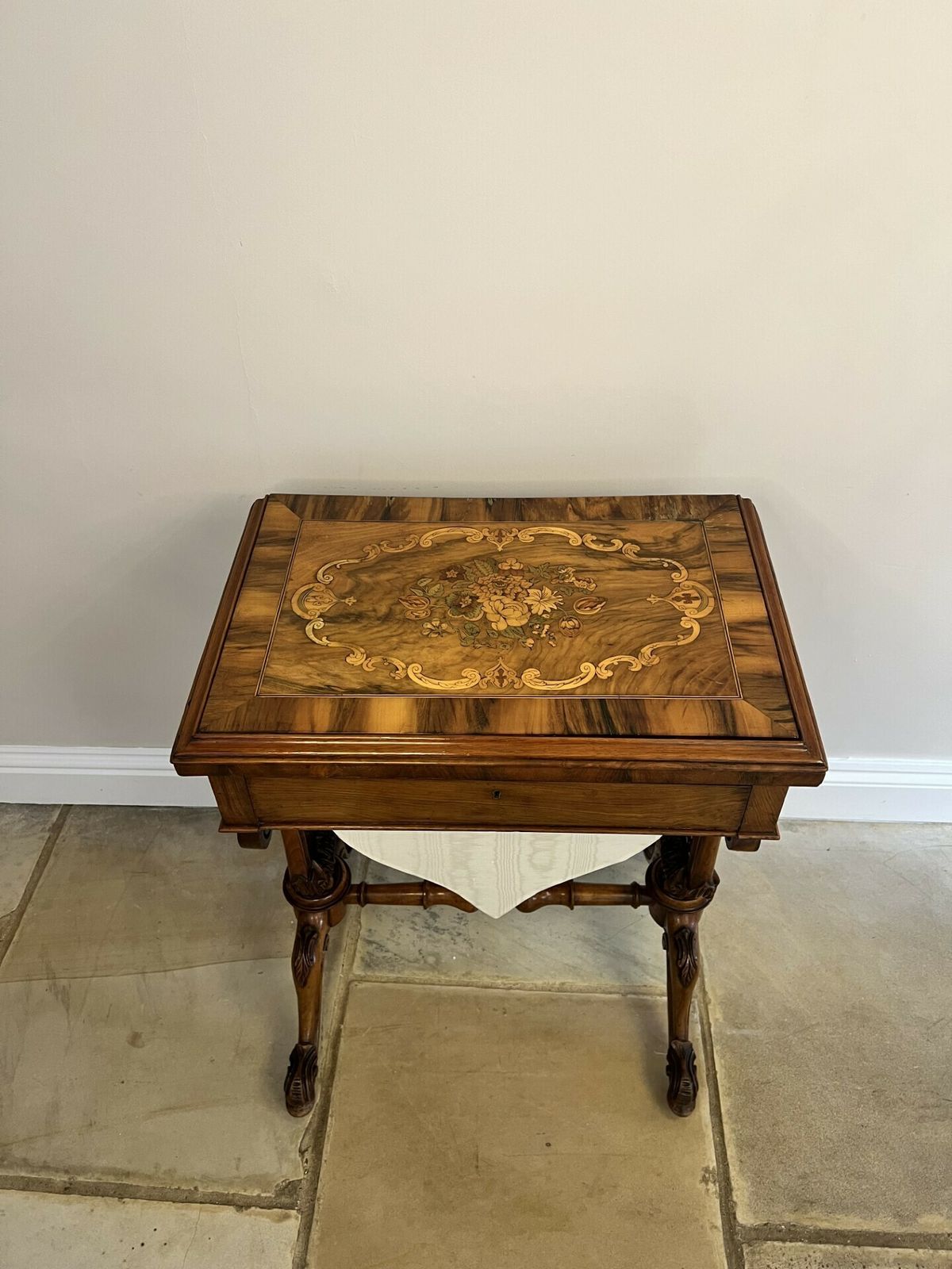 photo furniture Outstanding Quality Antique Burr Walnut Inlaid Floral Marquetry Games Table