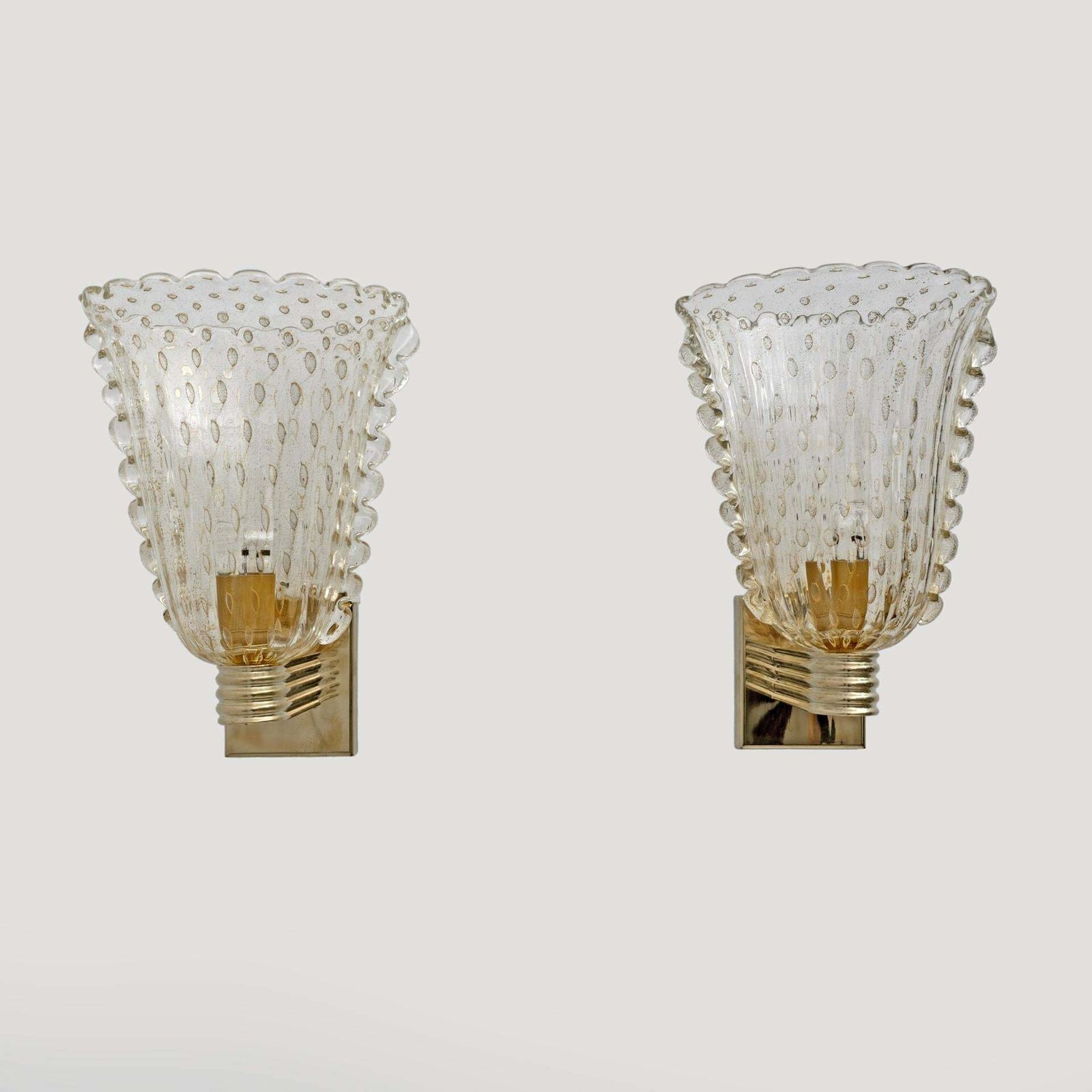 Barovier & Toso Art Dèco Style Brass And Pulegoso Murano Glass Sconces, Pair photo furniture