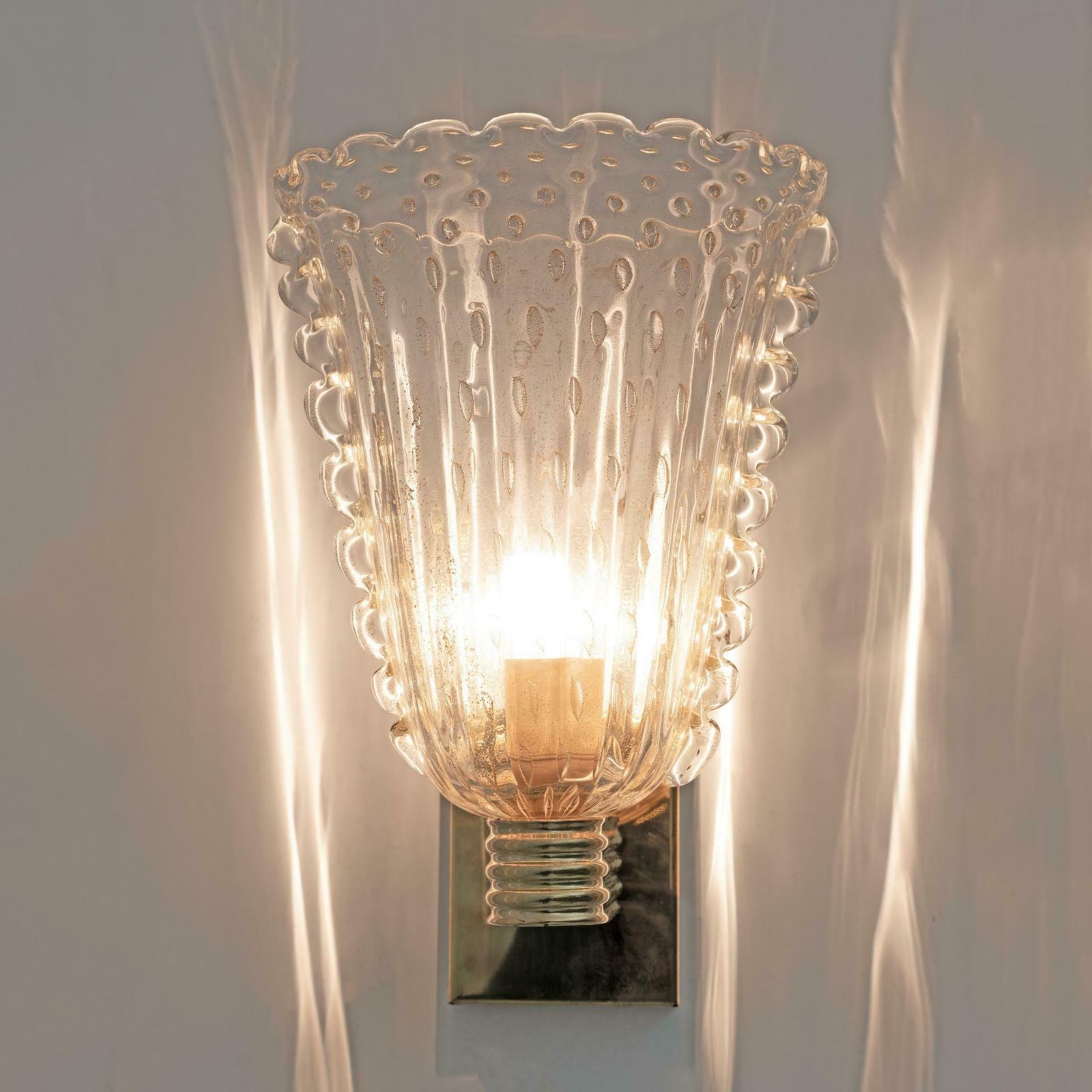 Barovier & Toso Art Dèco Style Brass And Pulegoso Murano Glass Sconces, Pair photo vinterior