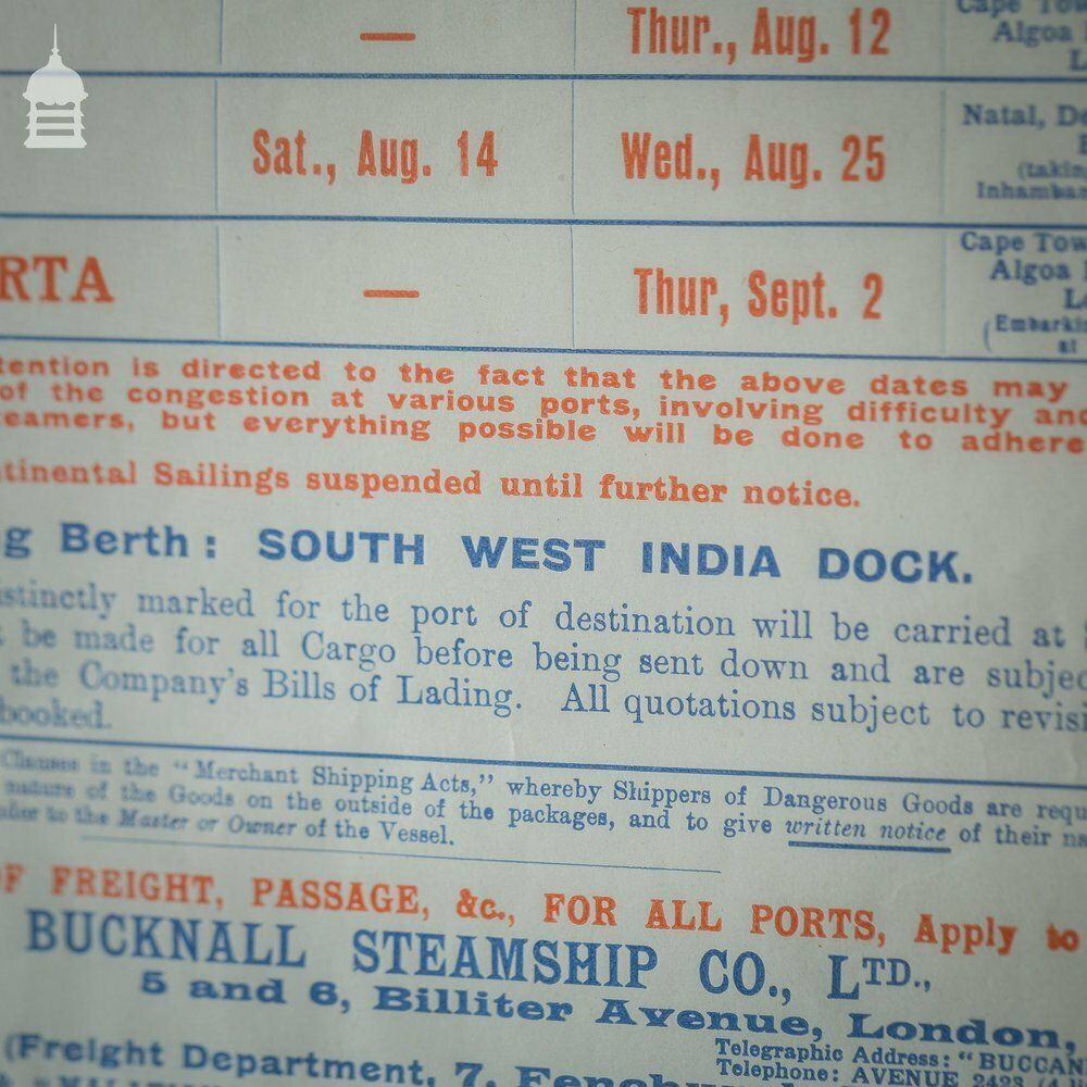 1915 Ellerman & Bucknall Steamship Co. Ltd Notice In Later Frame photo for sale