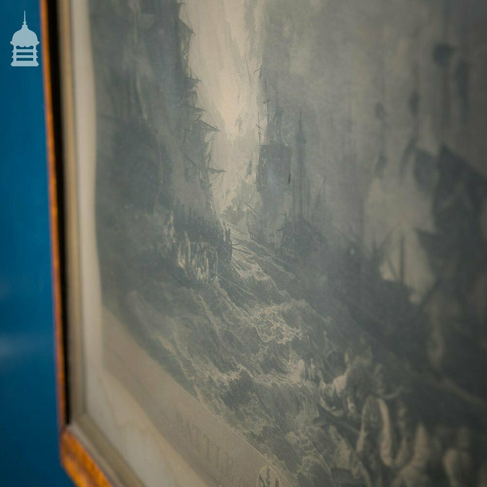 Georgian Engraving Dated 1803 By James Fittler Depicting The 1798 Battle Of The Nile In Painted Birdseye Maple Effect Frame photo for sale