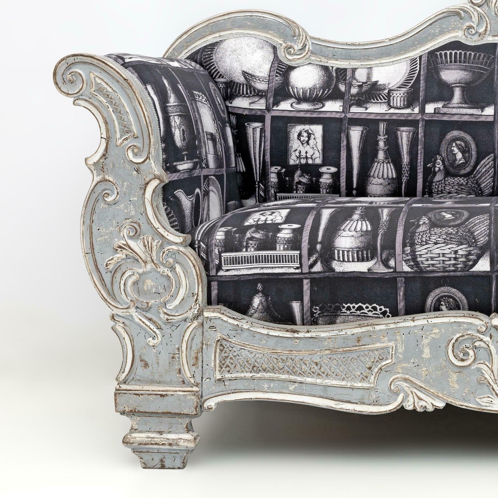 Charles X Style Italian Sofa With Fornasetti Linen Fabric photo Furniture